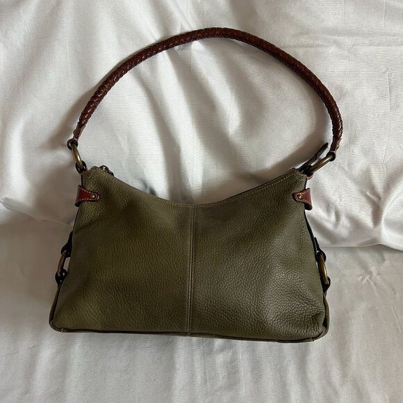 Fossil Handbags - SOLD!!!  Fossil Olive Green Leather Shoulder Bag With Braided Brown Strap